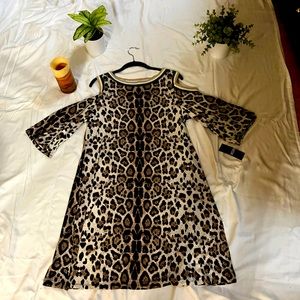 Leopard Print Cold Shoulder Dress